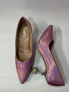Holographic Pink Party Wear Heels For Women