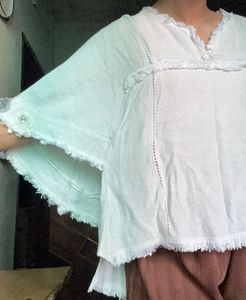 White Textured V-Neck Top