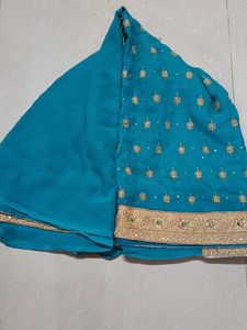 Beautiful Teal Embroidered Saree