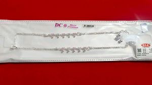 Silver Anklets with Pink Stones 8 inch