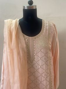 Peach Embroidered Kurta Set with Dupatta
