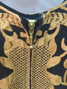 Elegant Black &amp; Gold Embroidered Gown
