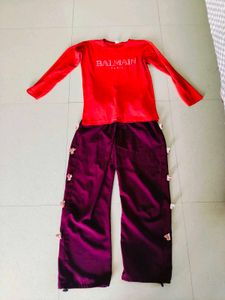 Women's Printed Short Kurti with Black Trouser Com