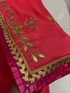 pink Rajasthani Ghota patti Saree With Stich Blou