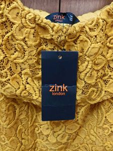 Zink London Yellow Lace Off-Shoulder Dress