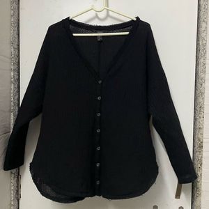 Black Oversized Waffle Knit Top