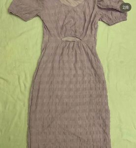 Lavender Puff Sleeve Cutout Midi Dress