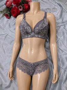 Grey Lace Bra & Panty Set