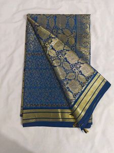 Blue Silk Saree with Gold Weave