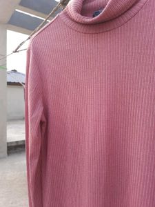 Ajio Ribbed Dusty Purple Pink Dress Women