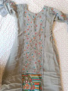 Embroidered Grey Maxi Gown