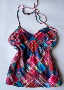 Bohemian Plaid Halter Neck Mini Dress
