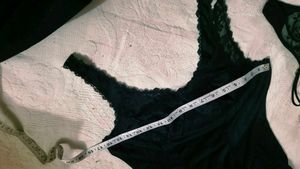 Black satin slip  nighty with thong👍