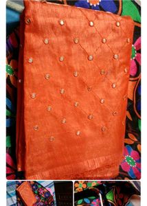 Orange Mirror Work Fabric
