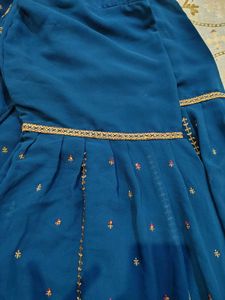 Beautiful Blue Kurta Set with Gold Embroidery