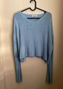 Blue V-Neck Knit Top