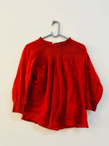 Chic Red Smocked Neck Top