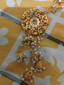 Ethnic Pearl &amp; Gold Tone Bahubali Earrings