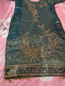 Embroidered Teal Kurta Set