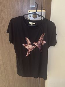 Sparkling Bird Sequin Black T-Shirt