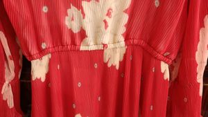 Red Floral Pleated Maxi Dress