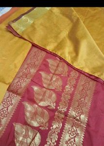 Vibrant Yellow &amp; Red Silk Saree