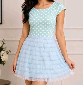 Mint Green Polka Dot &amp; Tiered Ruffle Mini Dress