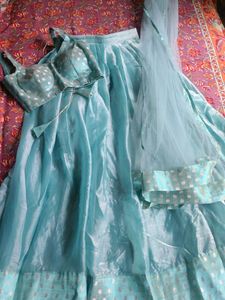 blue lehanga set with blouse and dupatta