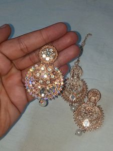 Beautiful White Stone Earrings ⚪ With Maangtika