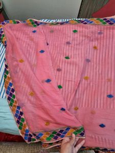 Pink Embroidered Chiffon Dupatta