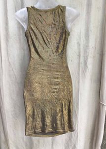 I. Glamorous Gold Ruched Tank Dress