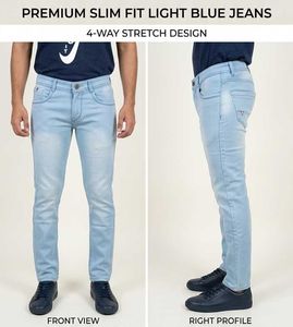 Unisex Light Blue Slim Fit Denim Jeans (Waist 30)