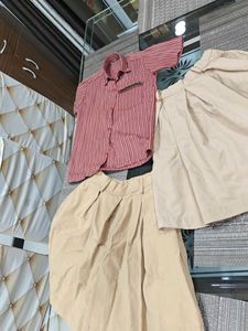 girlss Striped Shirt and Beige divider skirts