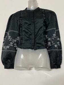 Pintresty silk Black Embroidered top