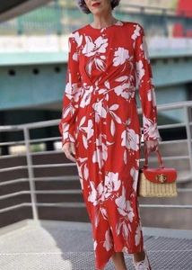 Vibrant Red Floral Maxi Dress from Zara.