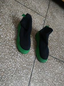 Black Sock Sneakers with Green Soles
