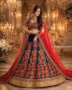 🇳🇿💫🎀Embroidered Blue & Red Lehenga Choli Set