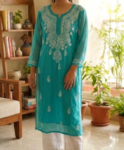 Turquoise Embroidered Kurta
