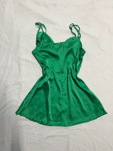 gorgeous green satin dress