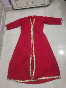 Red Anarkali Kurta with Mirror Work