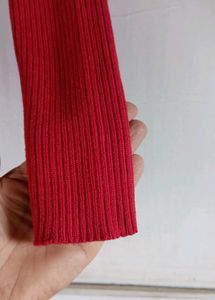 Chic Red Ribbed Knit Cardigan