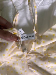 Elegant White Maxi Dress with Yellow Dots