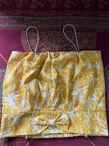Yellow Floral Tie-Front Crop Top