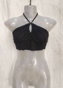 I. Black Halter Neck Crop Top