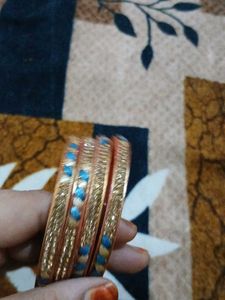 Elegant Gold &amp; Blue Bangle Set