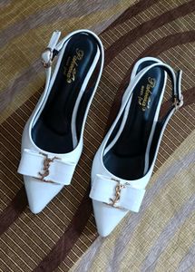 Elegant White Bow Slingback Heels
