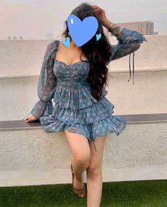 Blue Floral Tiered Mini Dress