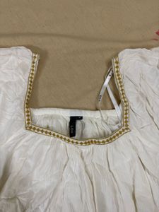 LOV Off White Floral Embroidered Tiered Dress