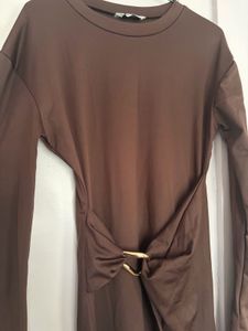 Chic Brown Mock Neck Midi Dress