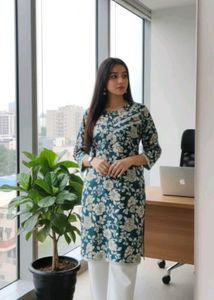 Floral Print Kurti with grey lace